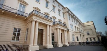 A statue in front of a building