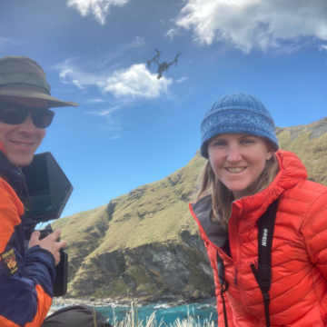 A couple of people that are sitting on top of a mountain