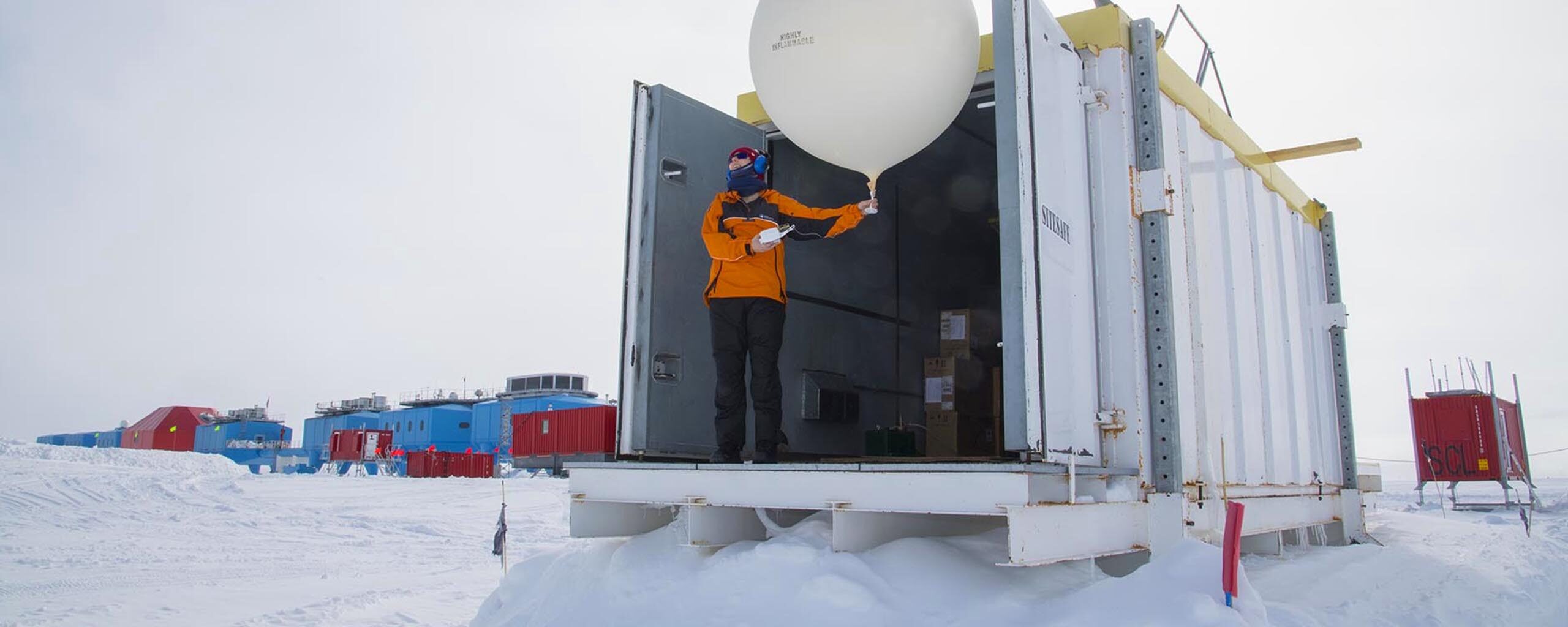 A weather balloon being launched at Halley Research Station