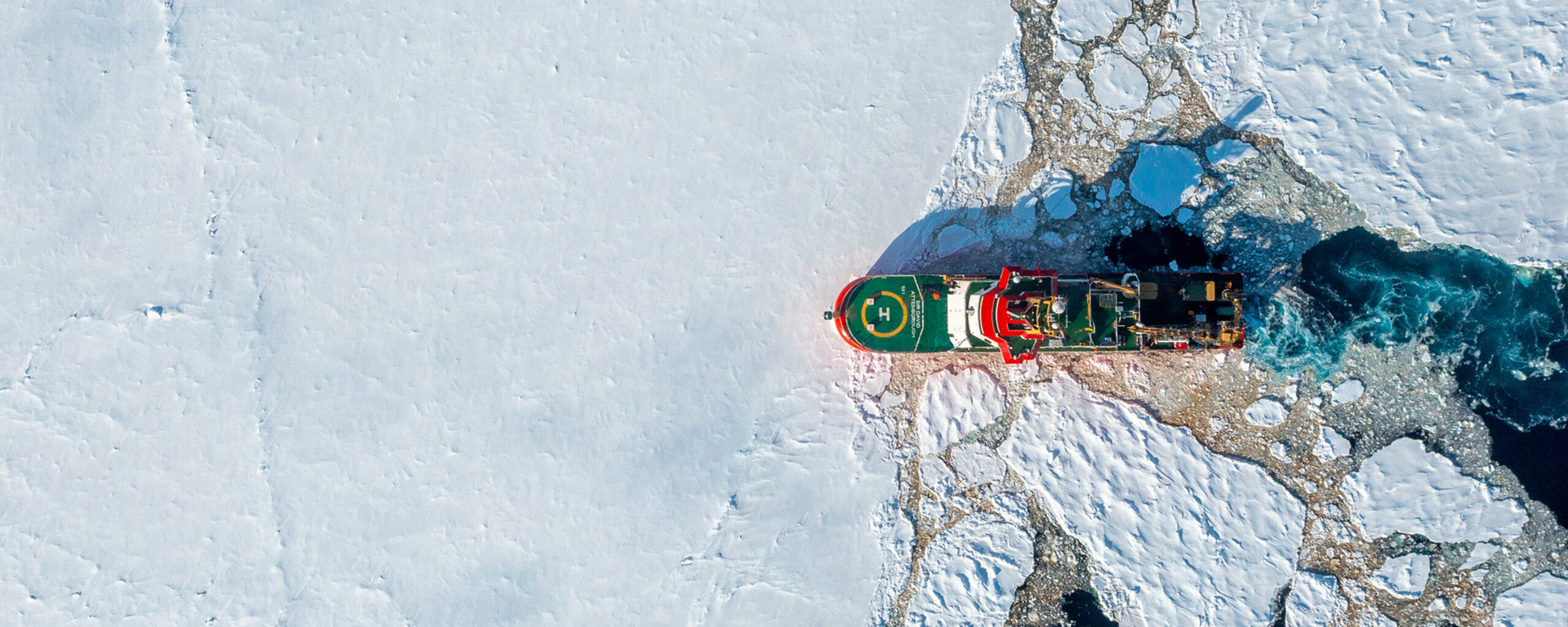 RRS Sir David Attenborough sailing through pack ice