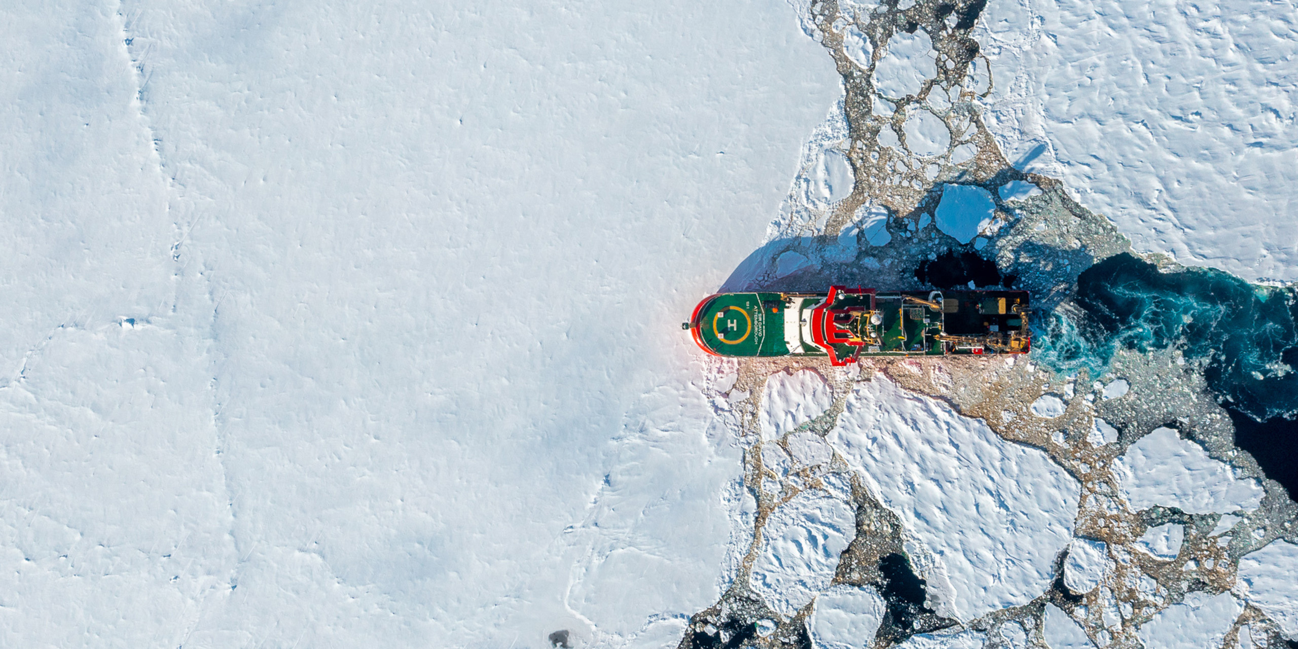 RRS Sir David Attenborough sailing through pack ice during Ice Trials (Jamie Anderson)
