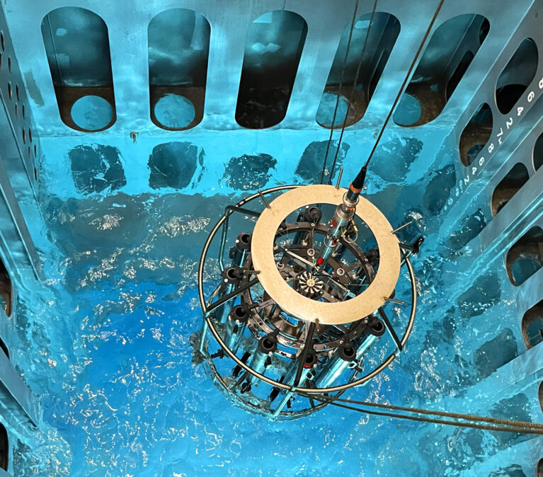 CTD frame test deployment via the moon pool on RRS Sir David Attenborough