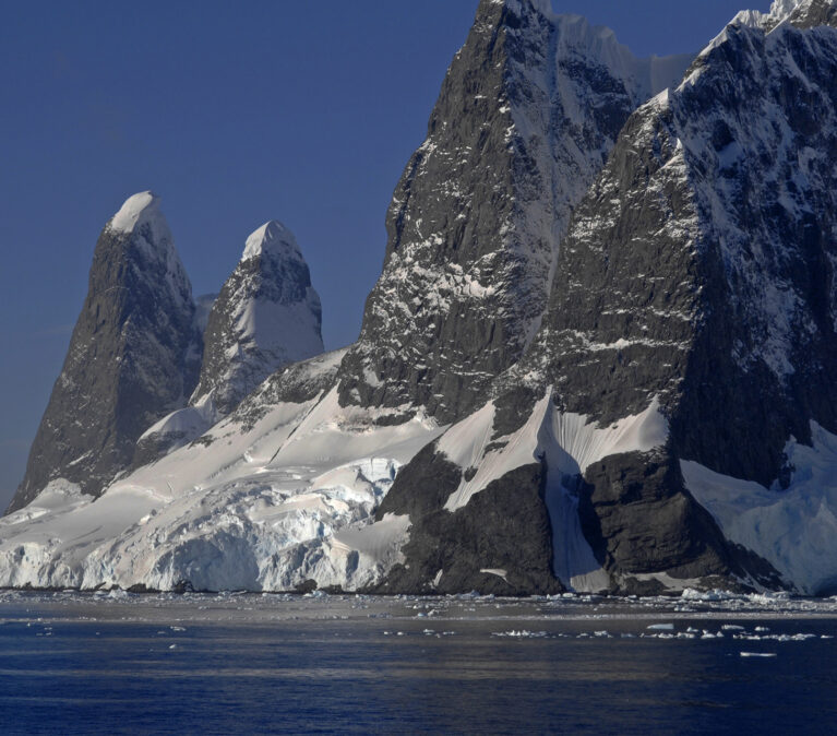 Snow covered mountains in the Lemaire Channel, West Antarctica