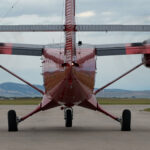 A plane sitting on top of a body of water