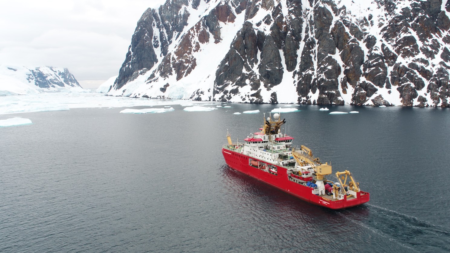The polar research ship RRS Sir David Attenborough operating in Antarctica