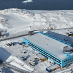 A building covered in snow