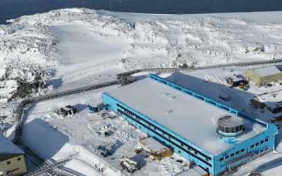 A building covered in snow