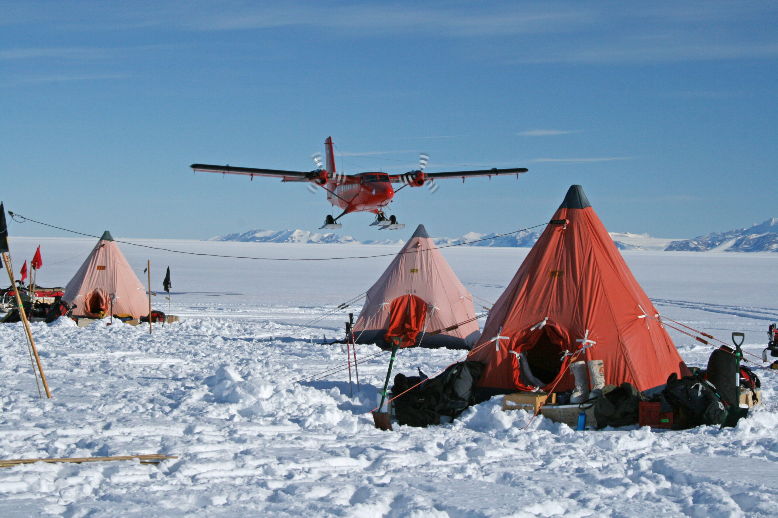 An Antarctic field camp including aircraft