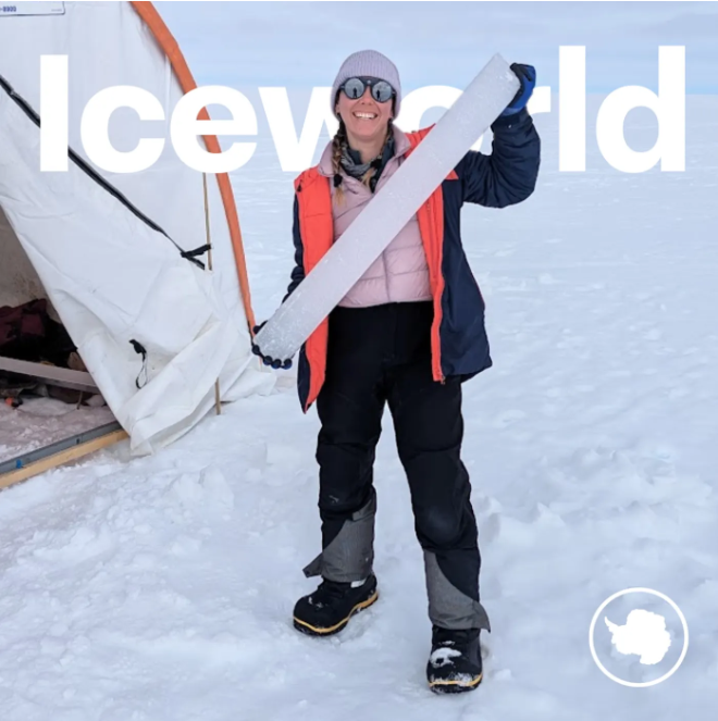 A person standing on a snow board