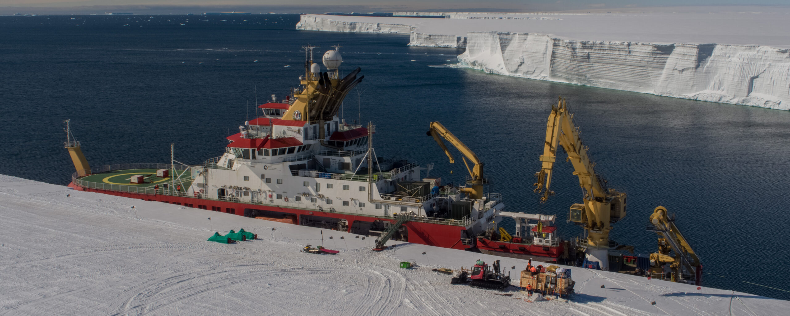A large ship in the snow