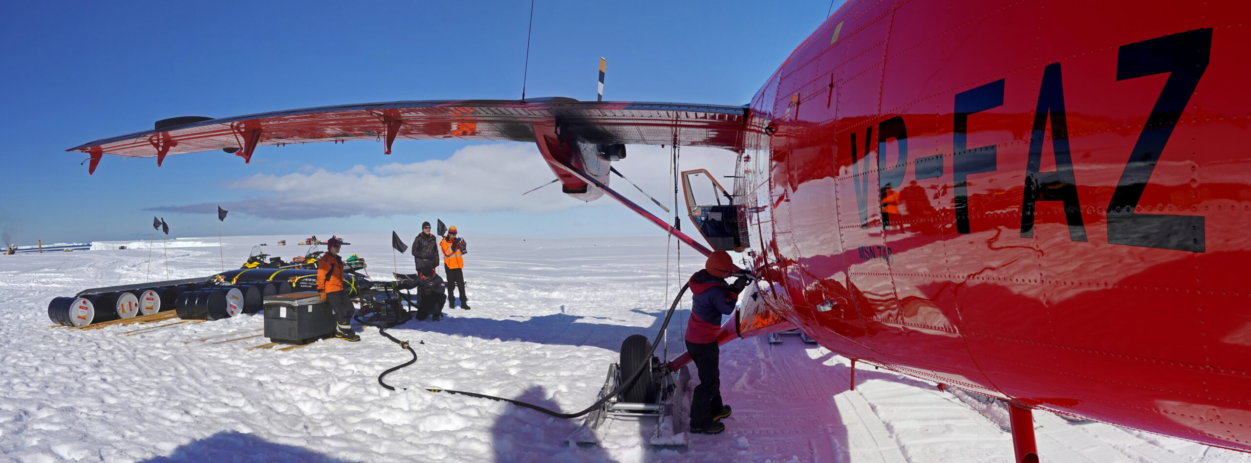 refuelling a Twin Otter at Sky Blue, blue ice runway in Antarctica