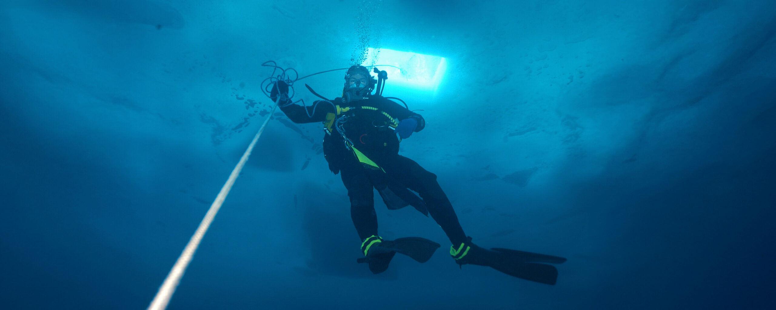 BAS diver under the ice during a long-term monitoring dive