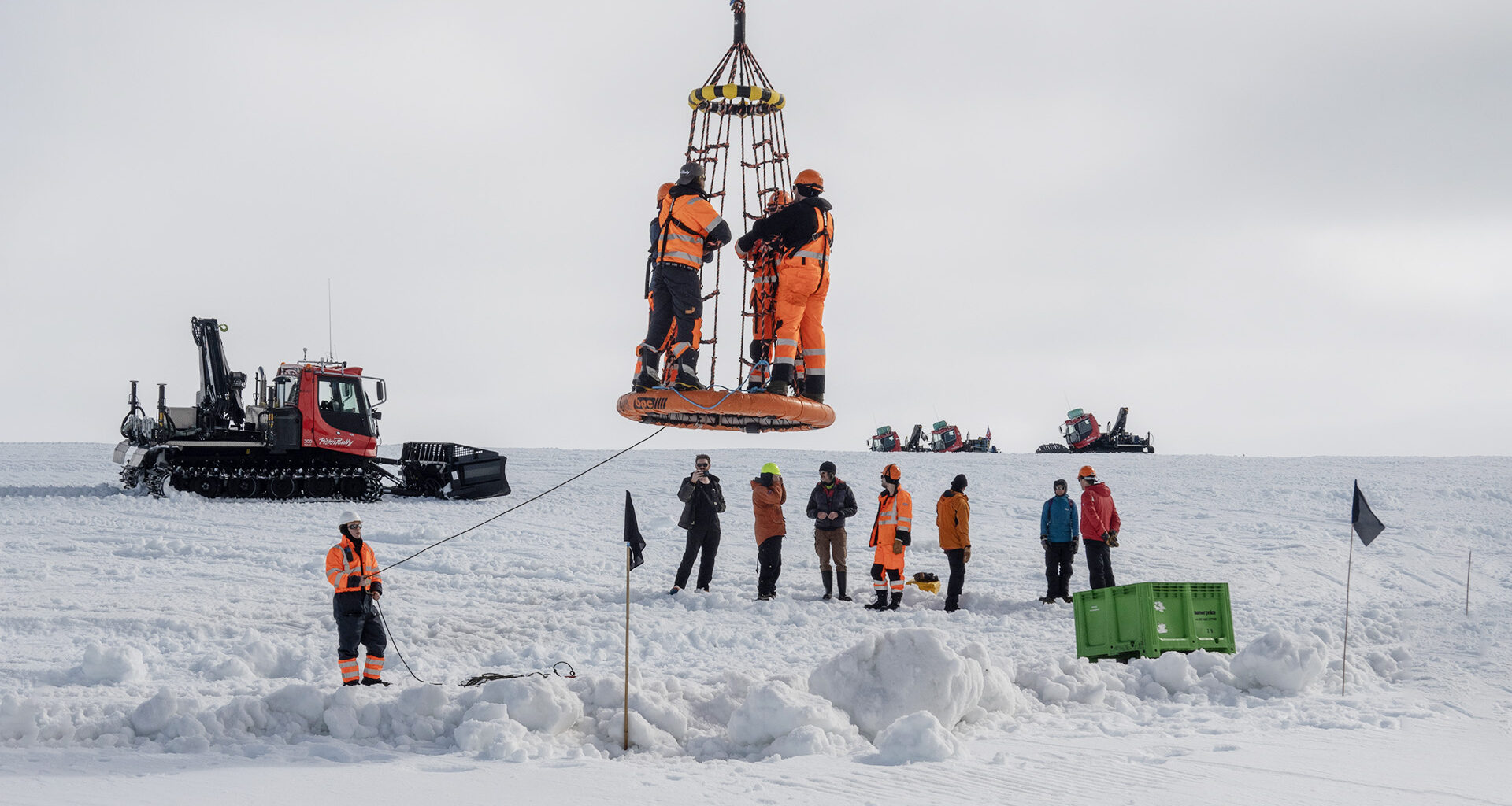 staff heading to work from SDA using a wor georgie to be lifted safely from the ship