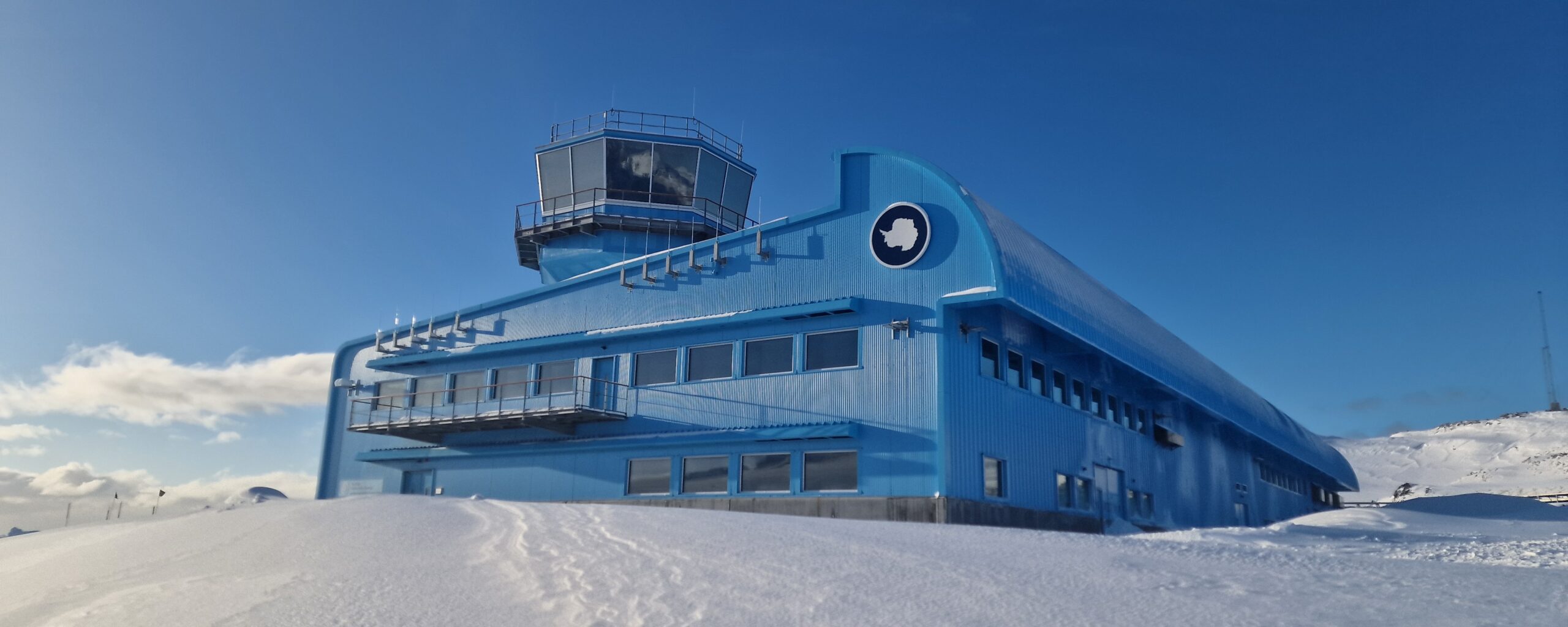 A large building in the snow