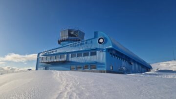 A large building in the snow