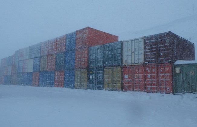A building covered in snow