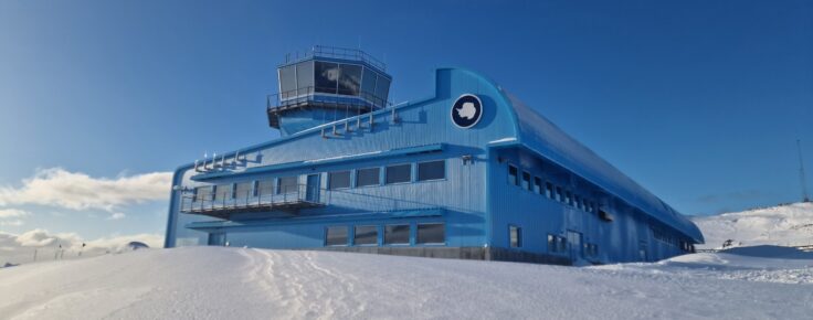 A large building in the snow