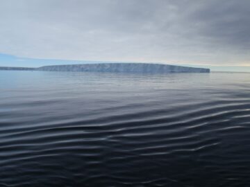 A large glacier and body of water