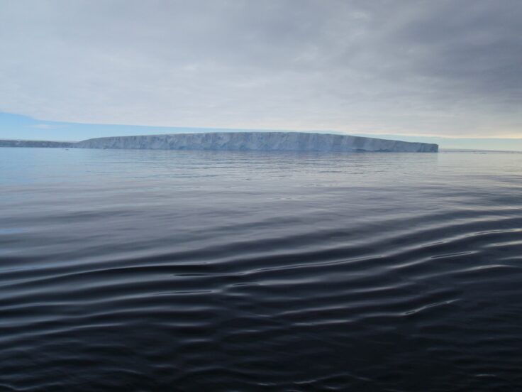 A large glacier and body of water