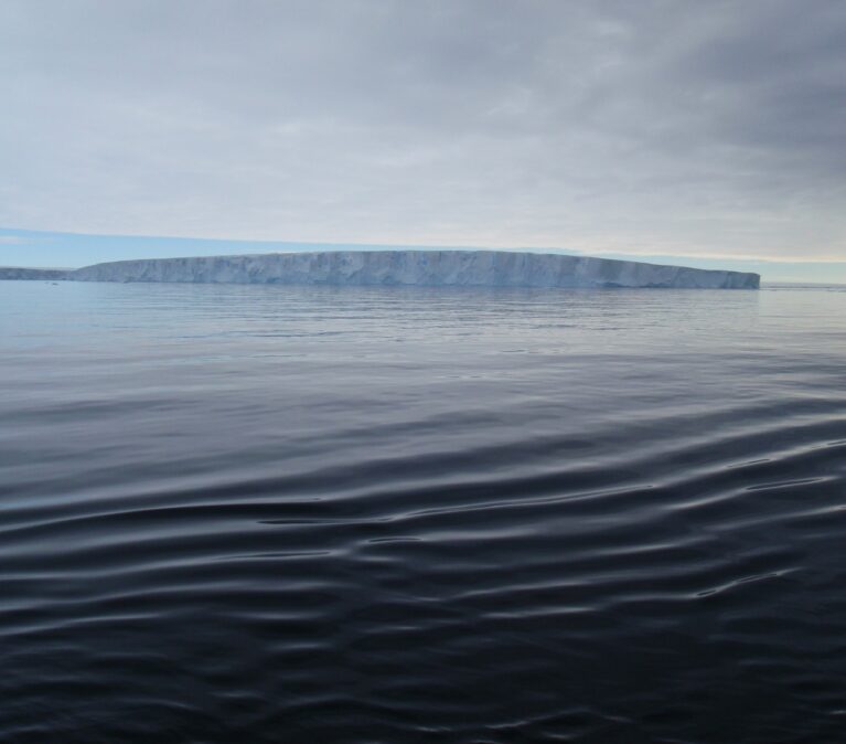 A large glacier and body of water