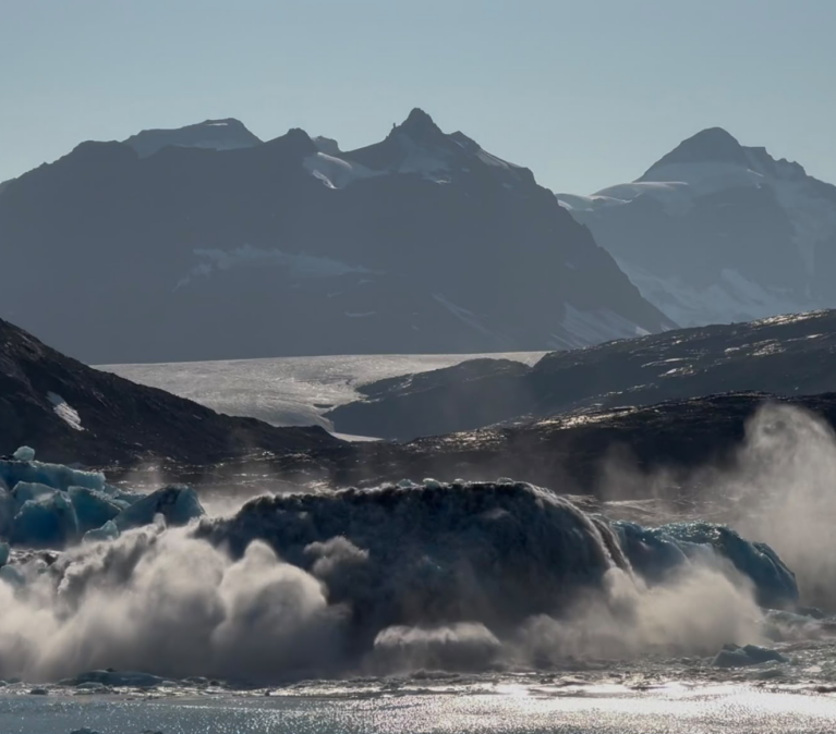 A large mountain in the background