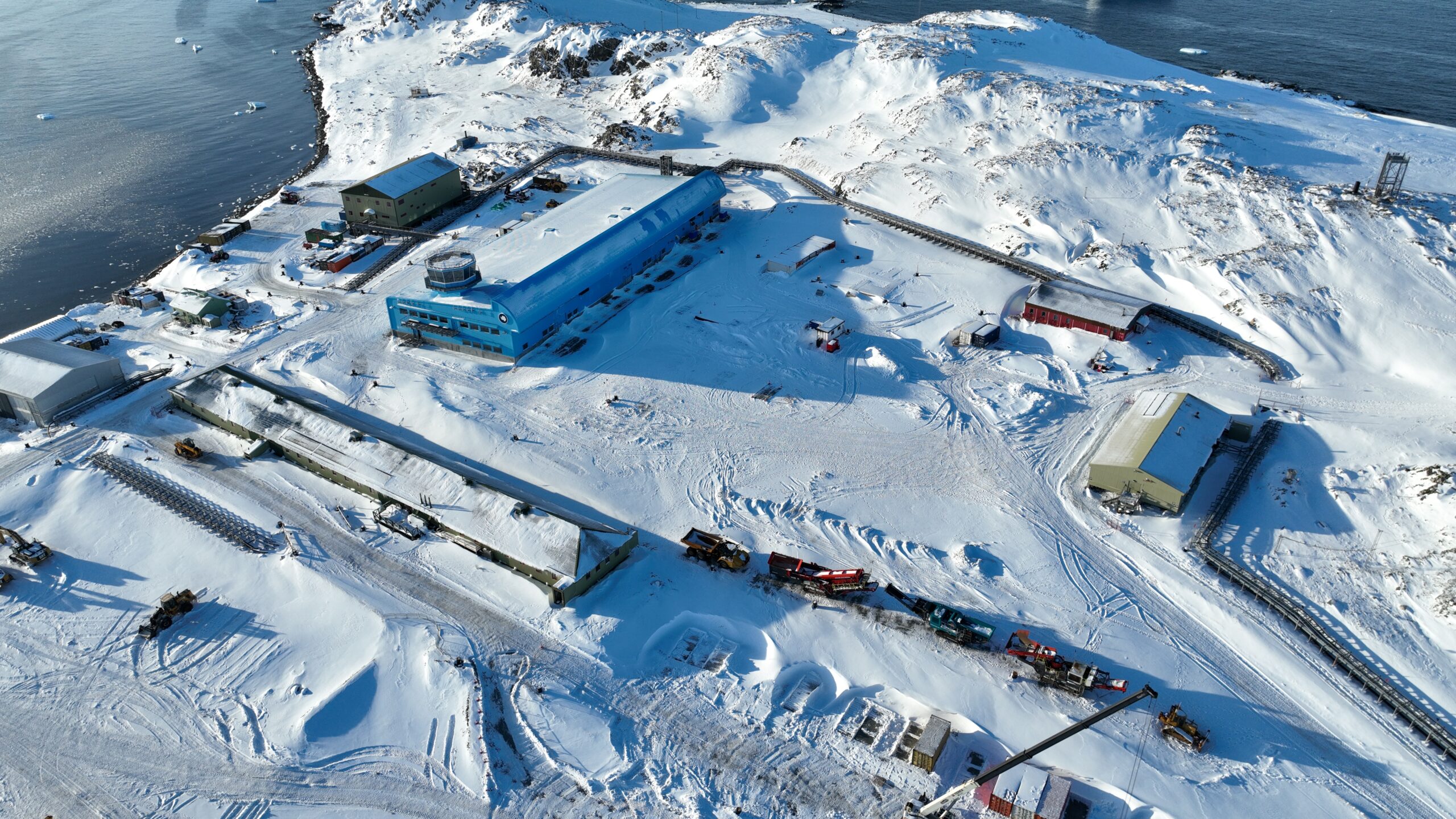 aerial view of an antarctic research station